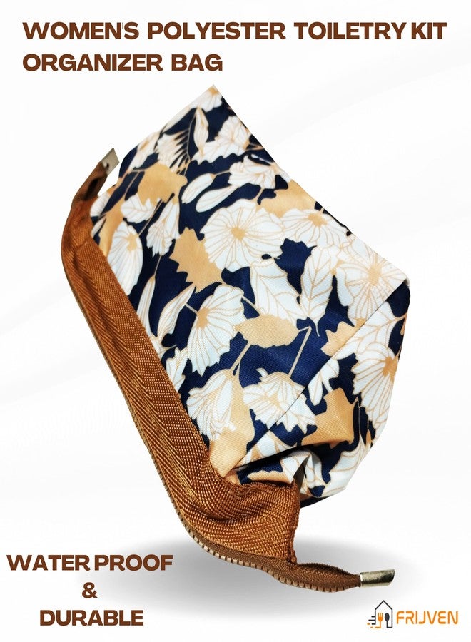 FRIJVEN Print Design 9cms Cosmetic Makeup Pouch, Women's Toiletry Storage Organizer Purse, Grooming Kit Small Makeup Case, Travel Bag (Brown) - Image 2