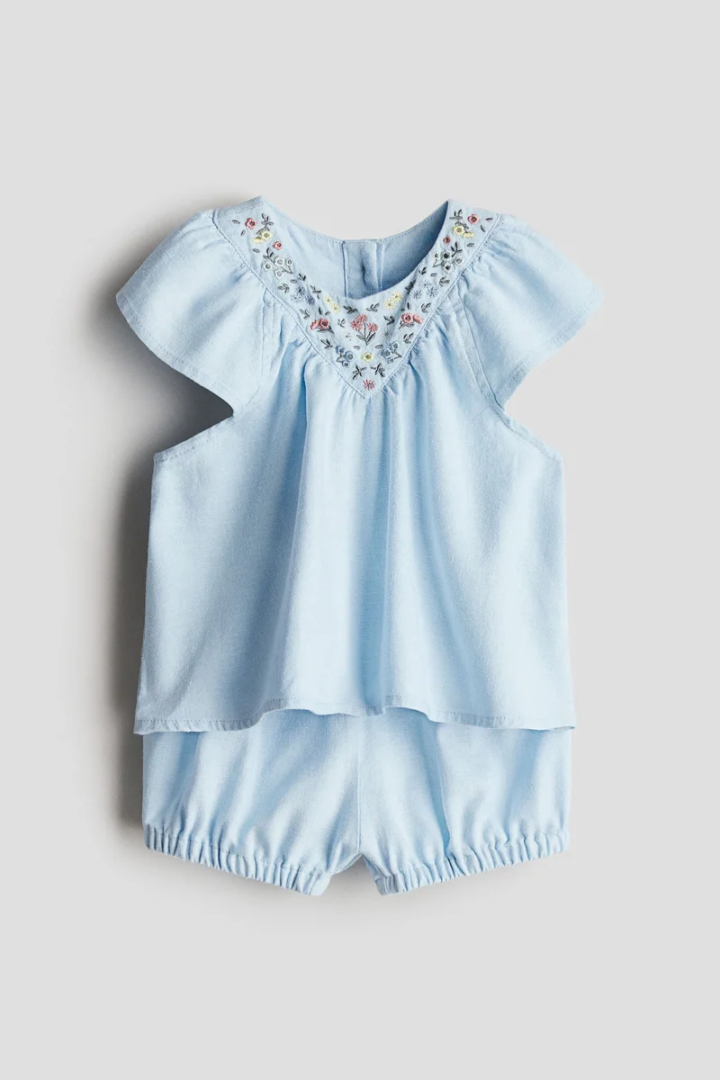 اتش اند ام طقم من قطعتين من مزيج الكتان