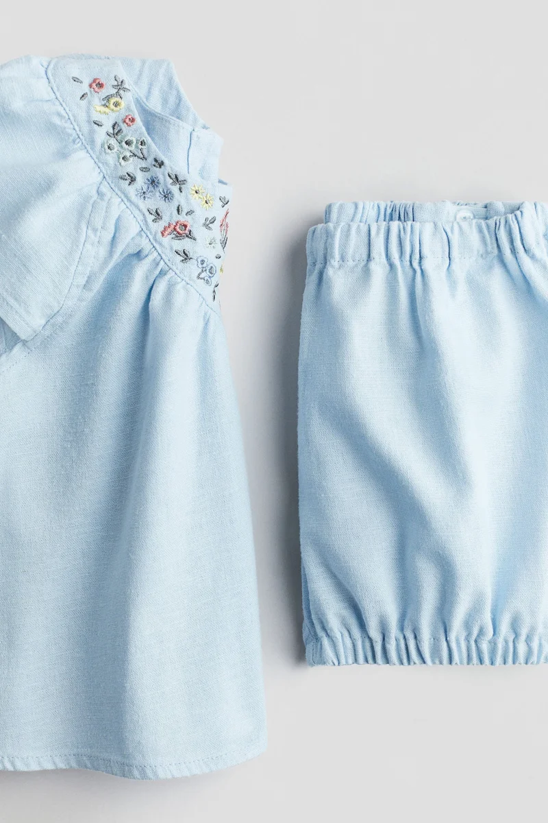 اتش اند ام طقم من قطعتين من مزيج الكتان