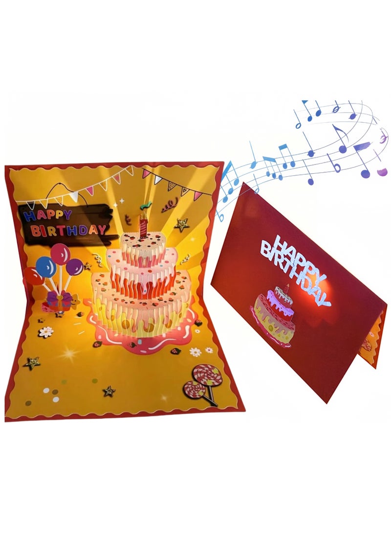 Generic 3D Birthday Card,Exquisite Paper Cut Birthday Card Pop Up Cards, with Light and Music Birthday Gifts, Funny Happy Birthday Gift Card, Warm Gifts for Lover and Friends(Strawberry Cake Style)  - Image 1