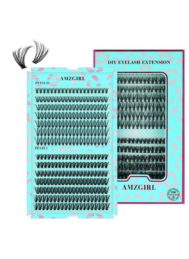 AMZGIRL - Individual Lashes Cluster Amzgirl 280pcs Lash Clusters Diy Eyelash Extensions At Home Soft Natural Eyelashes Clusters mixed Tray Faux Mink Lash (2 StylesI-D Curl,8-16mm Mixed) - Image 1