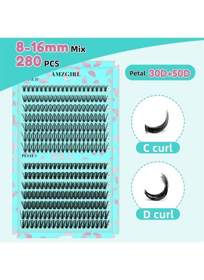 AMZGIRL - Individual Lashes Cluster Amzgirl 280pcs Lash Clusters Diy Eyelash Extensions At Home Soft Natural Eyelashes Clusters mixed Tray Faux Mink Lash (2 StylesI-D Curl,8-16mm Mixed) - Image 1