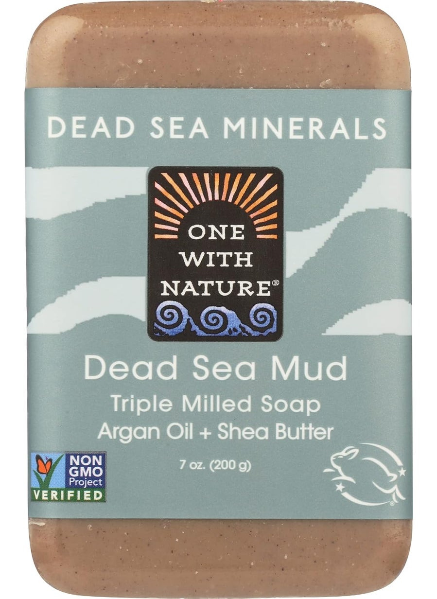 ONE WITH NATURE Dead Sea Mineral Mud Soap, Shea Butter, Argan Oil, Magnesium, Sulfur, Minerals, All Skin Types, Problem Skin, Therapeutic, Natural, Fragrance Free, 7 Oz Bar (1 Pack) 