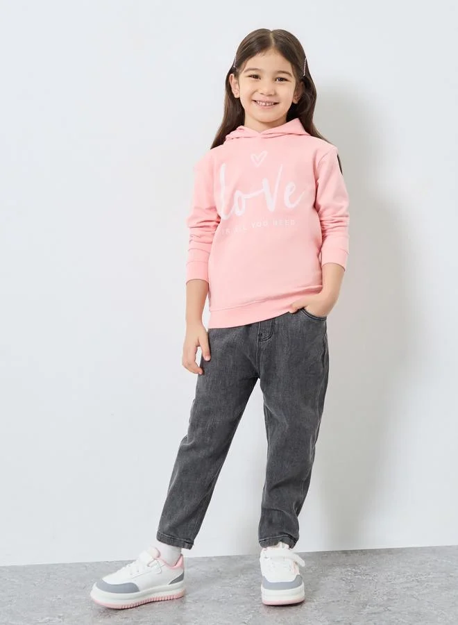 Styli Styli Girls Pink Graphic Relaxed Fit Hoodie