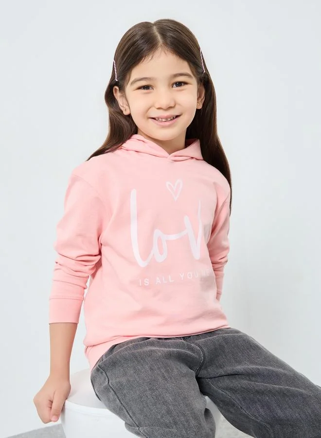Styli Styli Girls Pink Graphic Relaxed Fit Hoodie