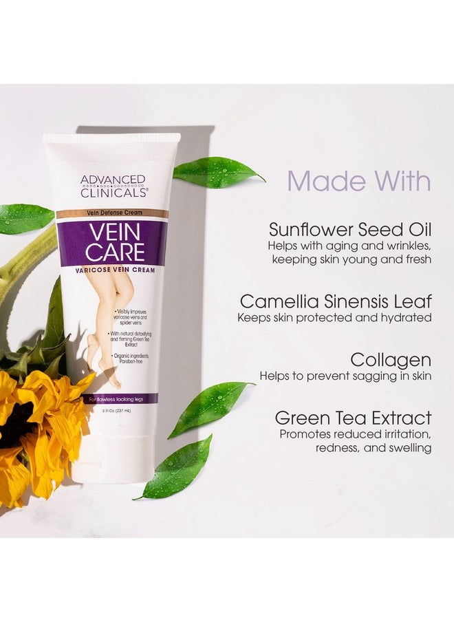 Advanced Clinicals - Vein Care Leg Cream For Varicose Veins & Spider Veins Collagen & Arnica Skin Care Therapy Firming Vein Lotion Helps Visibly Diminish Varicose Vein For Legs Body & Arms 2Pack - Image 1