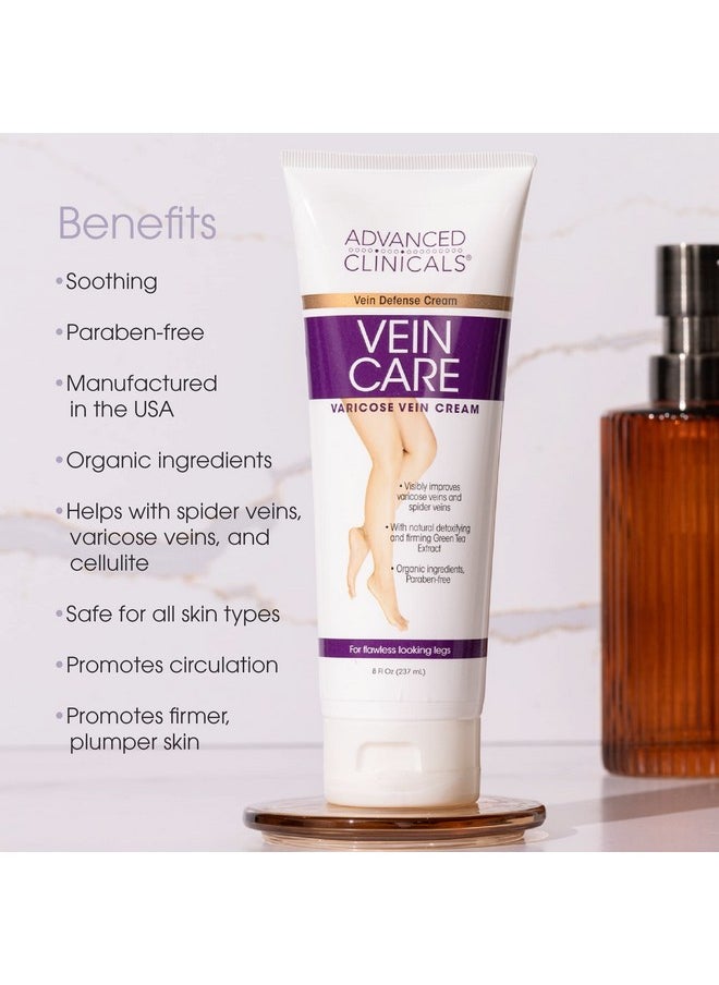 Advanced Clinicals - Vein Care Leg Cream For Varicose Veins & Spider Veins Collagen & Arnica Skin Care Therapy Firming Vein Lotion Helps Visibly Diminish Varicose Vein For Legs Body & Arms 2Pack - Image 1