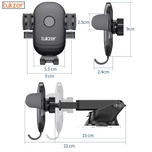 Tukzer Universal Car Mount Mobile Holder Stand| Strong Suction Cup, Double Shift Locking for Dashboard Windshield| Quick Touch Release, Long Telescopic Arm, 360° Rotatable Head| for All Mobile Phones,Black - Image 3