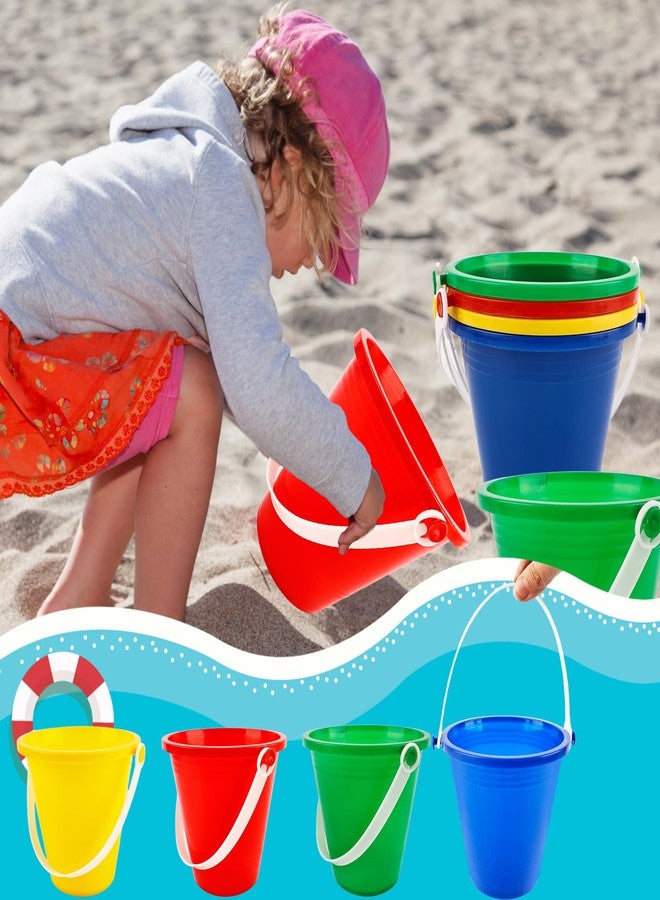 Feradny 28 Pack Beach Bucket and Shovel Set 5 Inch Colorful Plastic Buckets Pail Bulk for Summer Seaside Beach Pool Party, 4 Colors - Image 3
