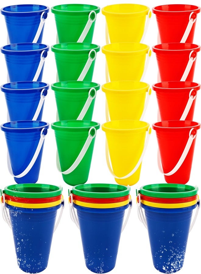 Feradny 28 Pack Beach Bucket and Shovel Set 5 Inch Colorful Plastic Buckets Pail Bulk for Summer Seaside Beach Pool Party, 4 Colors - Image 1