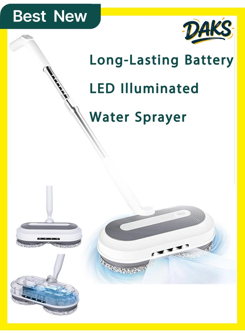 داكس ممسحة أرضيات كهربائية لاسلكية دوّارة مع إضاءة LED ورش ماء – جهاز تنظيف قابل للشحن مع نظام دوران مزدوج ومقبض قابل للتعديل - Image 1