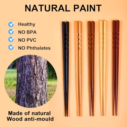 MFJUNS 5 Pairs Japanese Minimalist Reusable Chopsticks, 8.8 Inch Non-Slip Natural Wood Set - Ideal for Sushi, Noodles, Rice | Chopsticks Gift Set for Asian Cuisine Lovers - Image 3