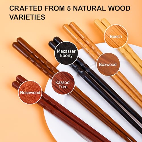 MFJUNS 5 Pairs Japanese Minimalist Reusable Chopsticks, 8.8 Inch Non-Slip Natural Wood Set - Ideal for Sushi, Noodles, Rice | Chopsticks Gift Set for Asian Cuisine Lovers - Image 4