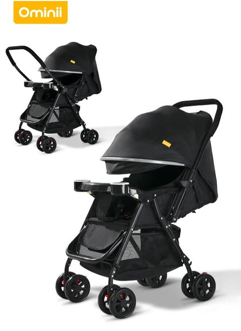 Two-Way Baby Stroller, One-Click Folding, Lightweight, Extra-Large Canopy, Removable Tray, Mosquito Net, Suitable For Babies From 0 To 36 Months – Black