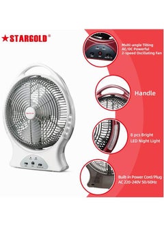 Stargold Rechargeable Fan 12 Inch AC/DC Oscillating Fan 22W With 8Pcs Super Bright LED Light  - Image 3