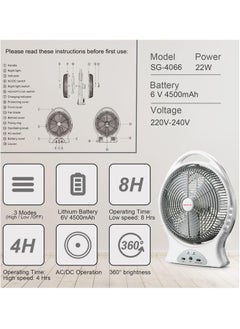Stargold Rechargeable Fan 12 Inch AC/DC Oscillating Fan 22W With 8Pcs Super Bright LED Light  - Image 4