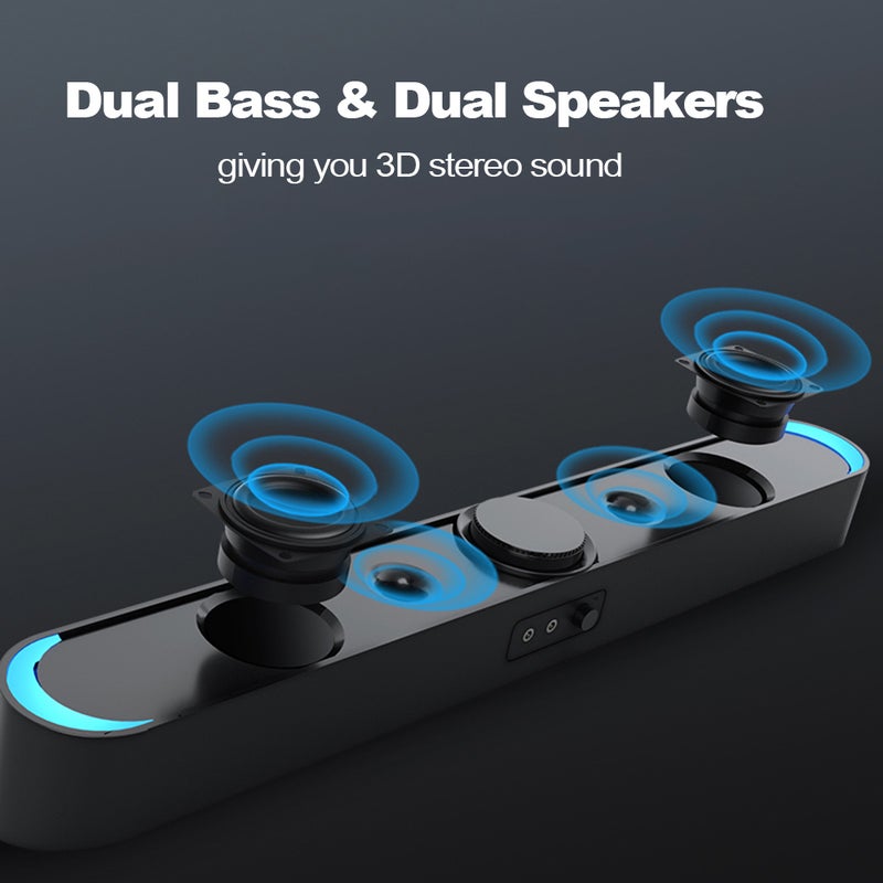 V-198 USB Powered Sound Bar Computer Speakers with LED Lights 3.5mm Audio Mic Plug Wired Soundbar Speaker for PC Cellphone Tablets Desktop Laptop - Image 3
