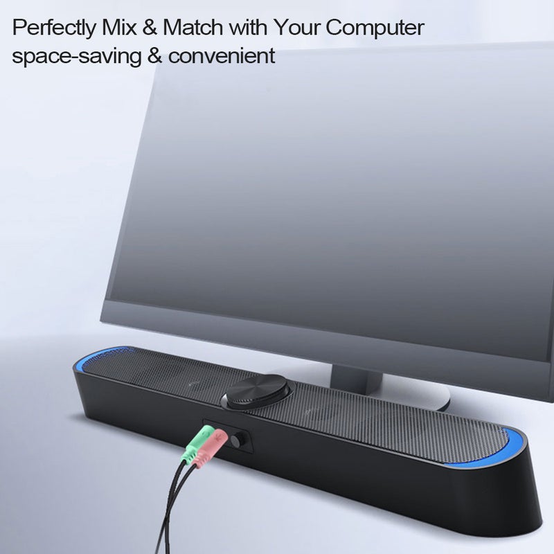 V-198 USB Powered Sound Bar Computer Speakers with LED Lights 3.5mm Audio Mic Plug Wired Soundbar Speaker for PC Cellphone Tablets Desktop Laptop - Image 2