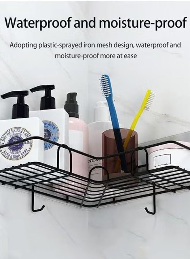 2 حزمة رف زاوية لتنظيم الحمام مع شماعة جانبية، منظمات دش لاصقة، أرفف دش من الفولاذ المقاوم للصدأ مقاومة للصدأ، منظمات حمام بدون حفر ورفوف تخزين، موفرة للمساحة، أسود - Image 3