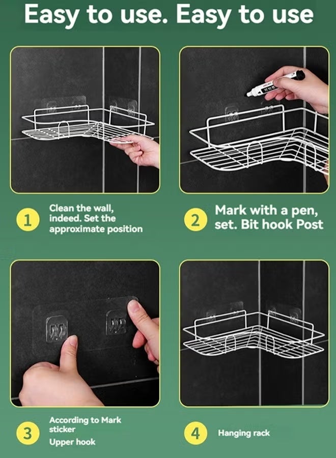 2 حزمة رف زاوية لتنظيم الحمام مع شماعة جانبية، منظمات دش لاصقة، أرفف دش من الفولاذ المقاوم للصدأ مقاومة للصدأ، منظمات حمام بدون حفر ورفوف تخزين، موفرة للمساحة، أسود - Image 4