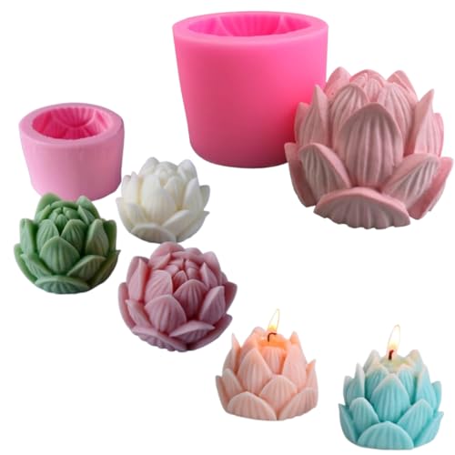 LEGACYCART 3D Closed Lotus Flower Silicone Candle Mould for Making Scented Candle Wax Waxmelts Aromatherapy Chocolate Candy Cake Decoration Cupcake Handmade Soap Making Resin Crafts Floral Home Decor Party Gifts Molds (PACK OF 1) - Image 1