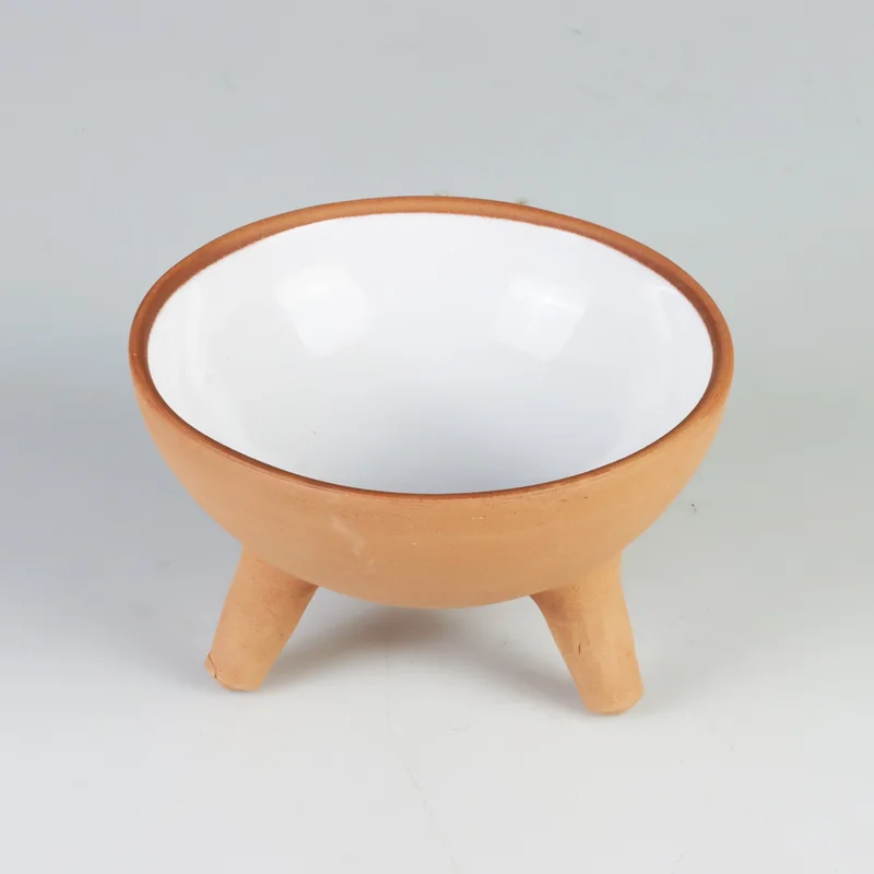 Pikas Pottery Footed Glazed Ceramic Cat Food Bowl White