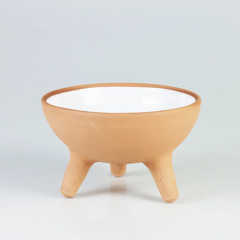 Pikas Pottery Footed Glazed Ceramic Cat Food Bowl White