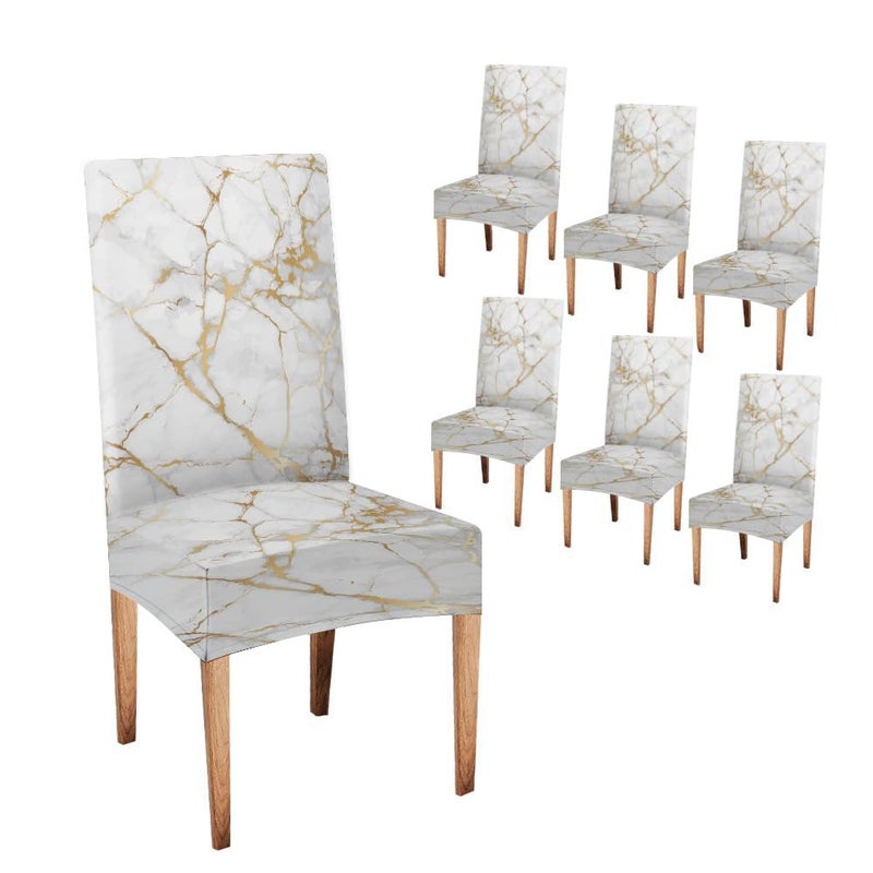 CAPSCEOLL Marble White Gold Dining Room Chair Covers Set of 6Stretch Parsons Chair Slipcovers Universal Removable Washable Parson Chair Covers for Dining RoomLiving RoomKitchen