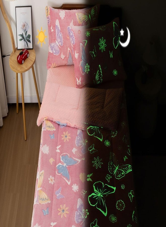 Aimuan Butterfly Glow in The Dark Kids Zippered Comforter Set - Butterflies Zipper Bedding for Girls Theme (Twin,Light-Pink) - Image 2