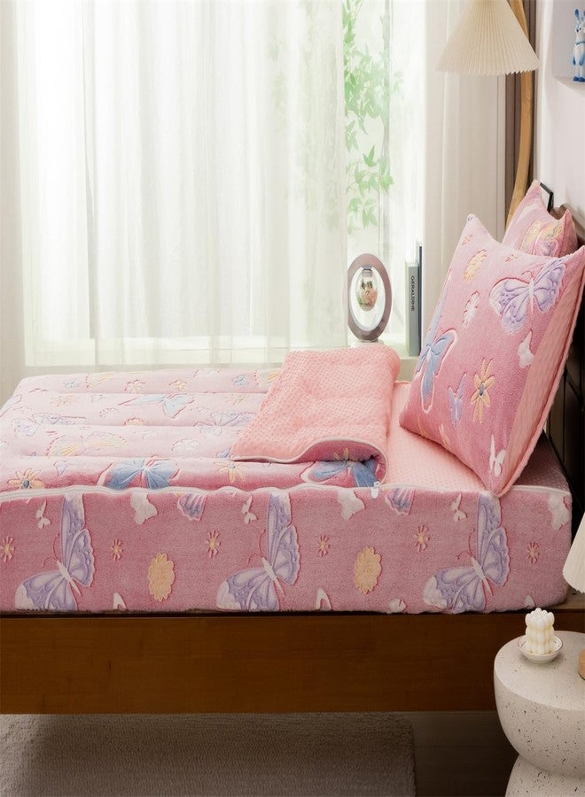 Aimuan Butterfly Glow in The Dark Kids Zippered Comforter Set - Butterflies Zipper Bedding for Girls Theme (Twin,Light-Pink) - Image 4