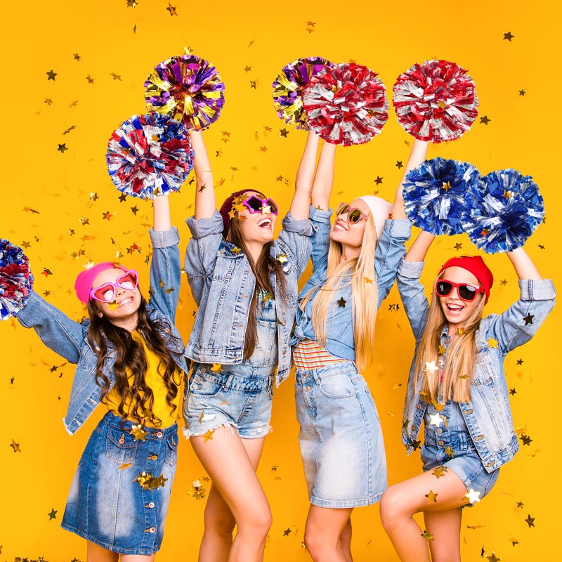 HOLENGS 4Pcs Upgraded 12inch Metallic Cheerleading Pom Poms, HOLENGS Cheerleader Pompoms Cheer Poms for Kids Adults, Cheering Squad Pompoms for School Sports Games Dance Party (Blue and Red and Sliver) - Image 3