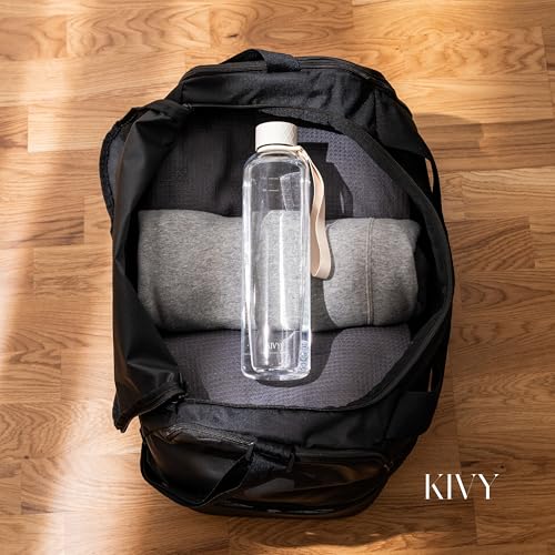 KIVY Slim Water Bottle 32oz [Lightweight & Shatterproof] Fits Backpack & Cupholder for Travel, Sports, School, Gym - Clear water bottle with measurements - Transparent Tritan Beige - Dishwasher Safe - Image 2