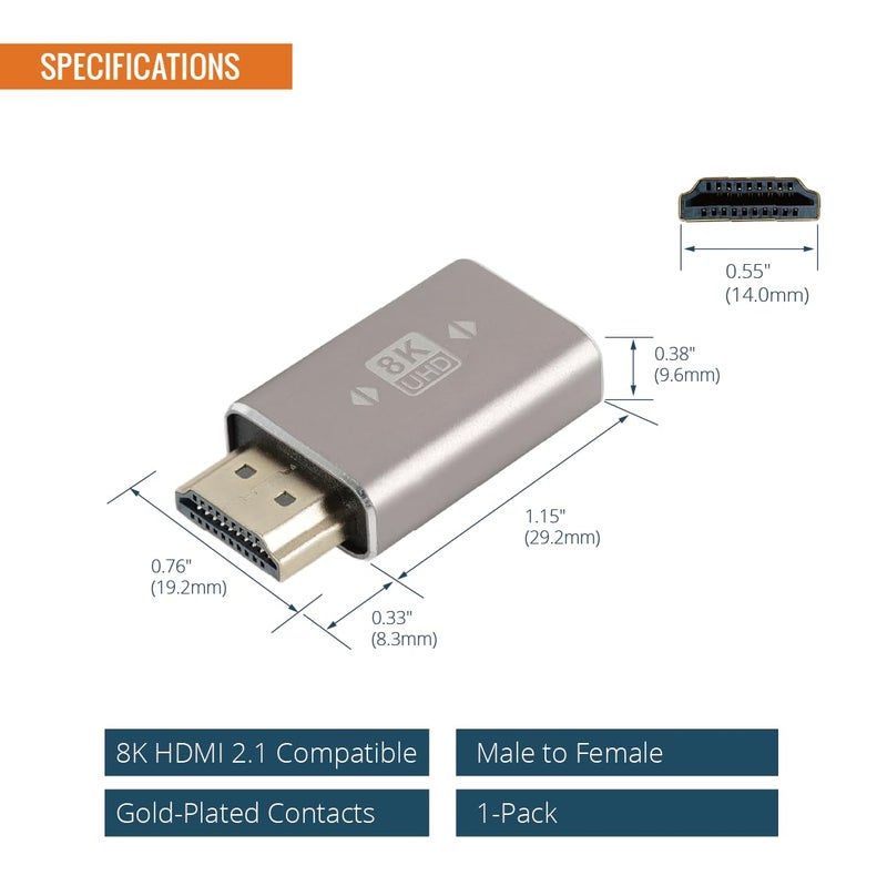 Tecmojo 8K HDMI Adapter, HDMI 2.1 Male to Female Extension Adapter, Support 8K@60Hz / 4K@120Hz for Laptop, PC, Monitor, Projector, Roku TV, 1 Pack - Image 2