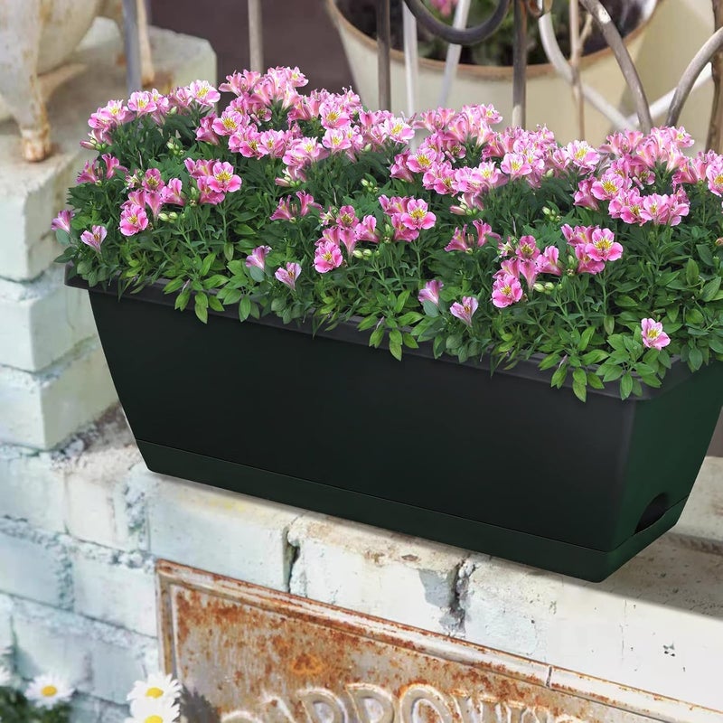 CHUKEMAOYI Window Box Planter, 10 Pack Plastic Vegetable Flower Planters Boxes 17 Inches Rectangular Flower Pots with Saucers for Indoor Outdoor Garden, Patio, Home Decor (Black) - Image 4