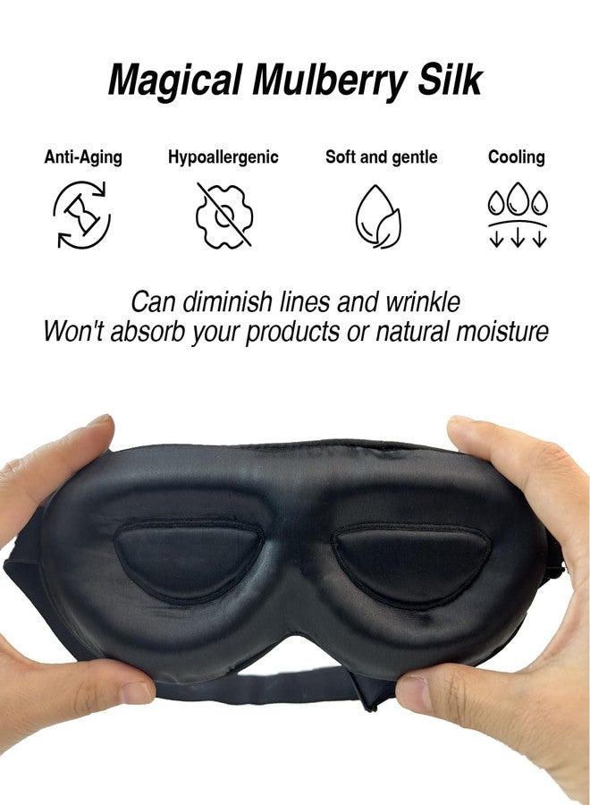 PROMEED Adjustable 100% Mulberry Silk Sleep Mask 23 Momme, 3D Contoured No-Pressure Cup Eye Mask for Sleeping, Super Soft Breathable Blindfold, Perfect Blocks Light for Sleeping (Black - Image 3