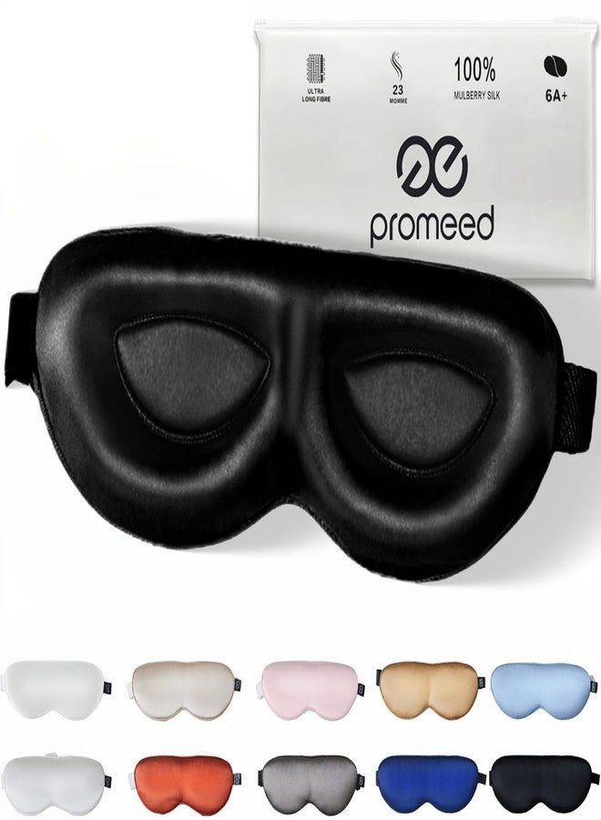 PROMEED Adjustable 100% Mulberry Silk Sleep Mask 23 Momme, 3D Contoured No-Pressure Cup Eye Mask for Sleeping, Super Soft Breathable Blindfold, Perfect Blocks Light for Sleeping (Black - Image 1