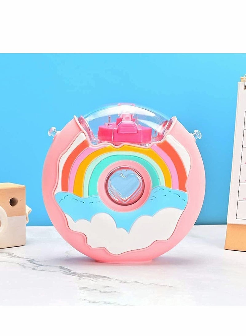 KASTWAVE Water Bottl, Kids Water Bottle Tritan BPA-Free Donut-Shaped Water Bottl, 380ml Kettle Seal Leakproof Anti-Fall Soft Silicone Straw   Water Bottles for Toddlers Girls and Boys Red - Image 1