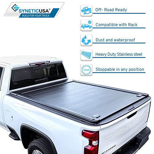 Syneticusa MR Retract Hard Truck Bed Tonneau Cover Fits 2020-2025 Chevy Silverado/GMC Sierra 2500 HD/3500 HD 6'8" 82.2 in Box Retractable Matte Black Aluminum Waterproof - Image 3