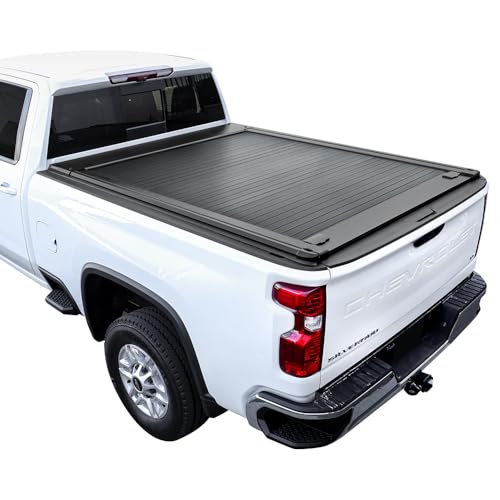 Syneticusa MR Retract Hard Truck Bed Tonneau Cover Fits 2020-2025 Chevy Silverado/GMC Sierra 2500 HD/3500 HD 6'8" 82.2 in Box Retractable Matte Black Aluminum Waterproof - Image 1