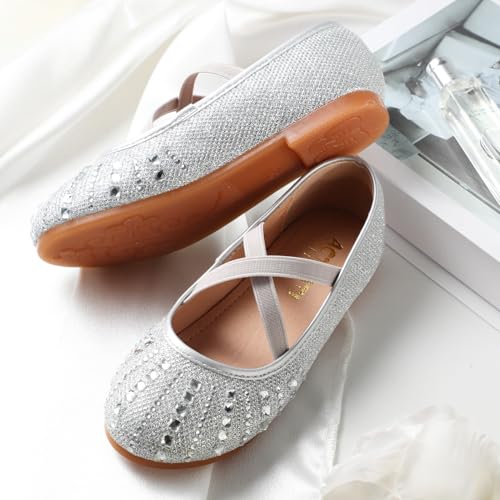 Orthoshoes Girls' Sparkling Princess Party Shoes with Rhinestones — Mary Jane Dress Shoes with Flat Soles, Perfect for School Dances and Back-to-School Celebrations Glitter Silver - Image 4