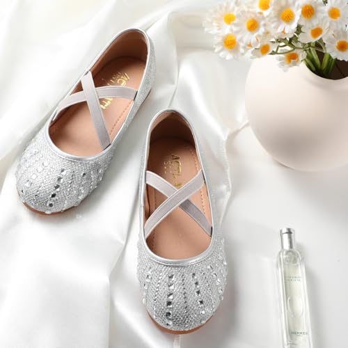 Orthoshoes Girls' Sparkling Princess Party Shoes with Rhinestones — Mary Jane Dress Shoes with Flat Soles, Perfect for School Dances and Back-to-School Celebrations Glitter Silver - Image 3
