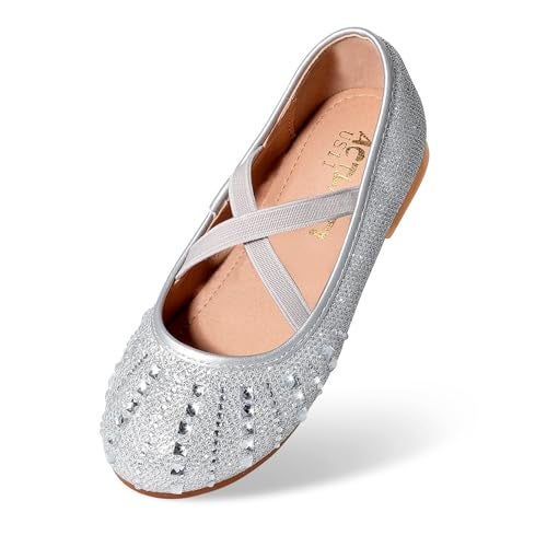 Orthoshoes Girls' Sparkling Princess Party Shoes with Rhinestones — Mary Jane Dress Shoes with Flat Soles, Perfect for School Dances and Back-to-School Celebrations Glitter Silver - Image 1