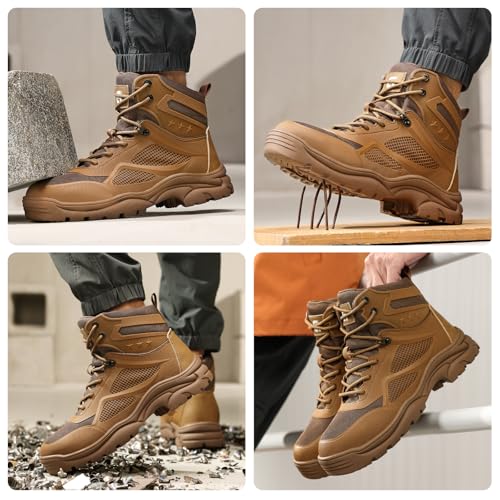 KGJIANDA Steel Toe Boots for Men Work Boots Men Construction Boot for Jobsite Breathable Anti Smash Footwear for Warehouse Anti Puncture Safety Indestructible Heavy Duty Boot for Industrial Brown - Image 2