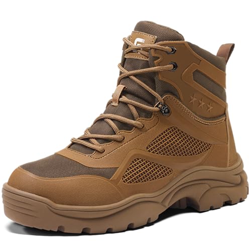 KGJIANDA Steel Toe Boots for Men Work Boots Men Construction Boot for Jobsite Breathable Anti Smash Footwear for Warehouse Anti Puncture Safety Indestructible Heavy Duty Boot for Industrial Brown - Image 1