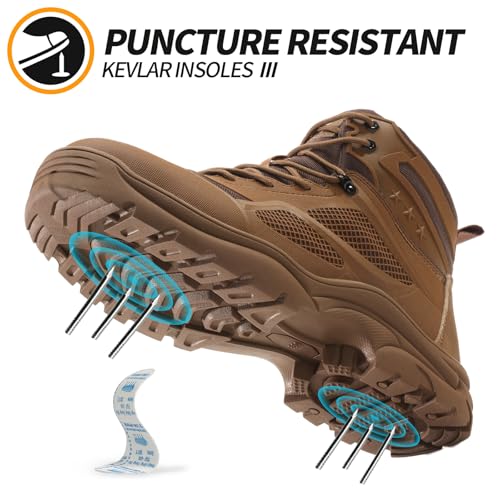 KGJIANDA Steel Toe Boots for Men Work Boots Men Construction Boot for Jobsite Breathable Anti Smash Footwear for Warehouse Anti Puncture Safety Indestructible Heavy Duty Boot for Industrial Brown - Image 4