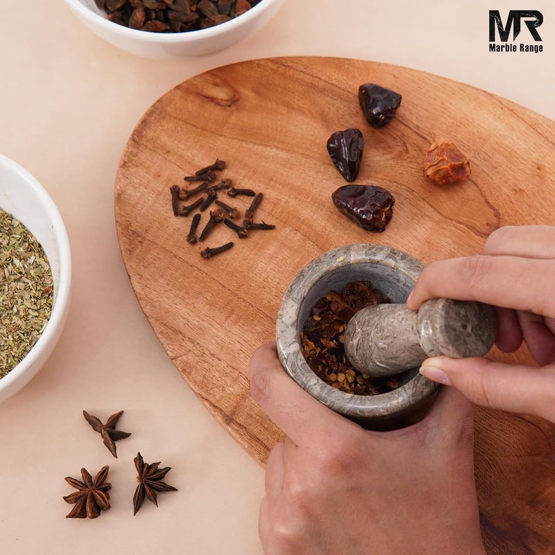 MARBLE RANGE Marble Mortar & Pestle Set Oceanic 3" Inches Handmade – Stone Spice Grinder Bowl for Herbs, Garlic & Masala – Heavy Duty Pestle Mortar Crusher for Kitchen, Seasoning, Pepper & Spice Grinding - Image 2