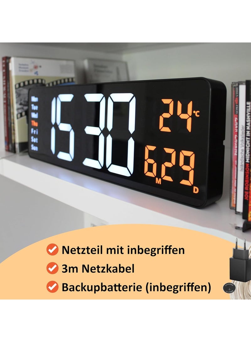 Digital Wall Clock with Temperature Display Large Luminous LED Digital Clock without Ticking Noise