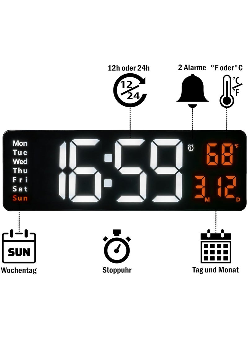 Digital Wall Clock with Temperature Display Large Luminous LED Digital Clock without Ticking Noise