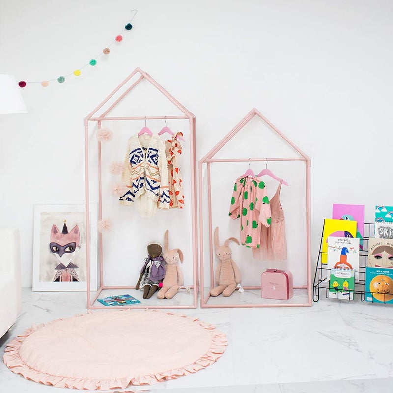 Petite Maison PETITE MAISON Kids Closet  Dress up Clothing Garmet Rack Hanging Costume Organizer with Cute House Frame Handmade Premium Quality 25 x 17 x 59 Aluminium SuperLight Large Pink 