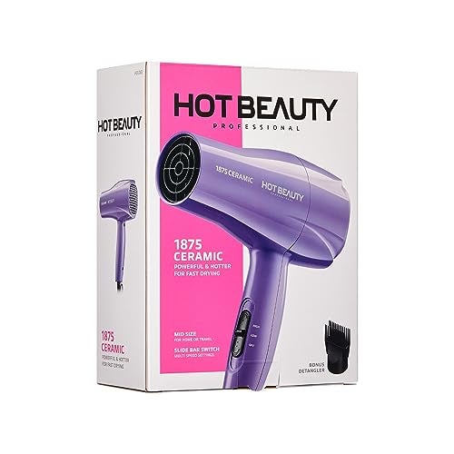 Hot Beauty 1875 Ceramic Hair Dryer, Powerful Fast Drying, Multi-Setting with Comb Attachment, Additional Detangler Included, Slide Bar Switch, Compact for Home & Travel (Purple) - Image 5